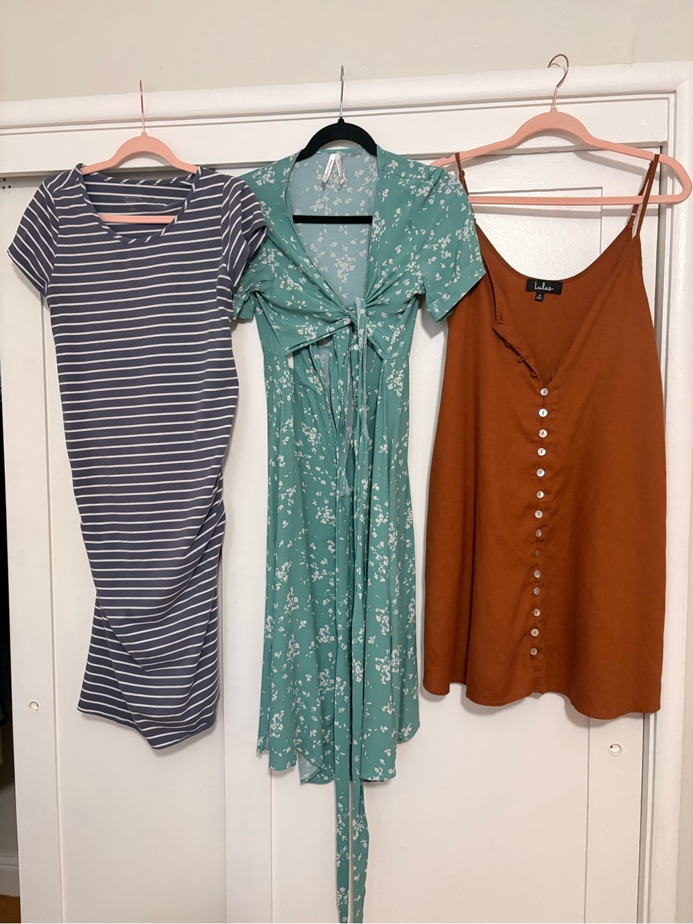 Maternity Bundle; Lulu’s, Pact Organic, Seraphine, pink blush, 4 dresses + skirt